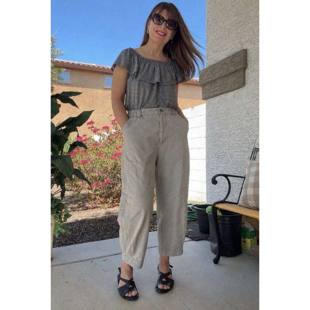 pas de calais size 36 = 8 / M Cotton Linen Gray Barrel Cropped Pants Japan Made